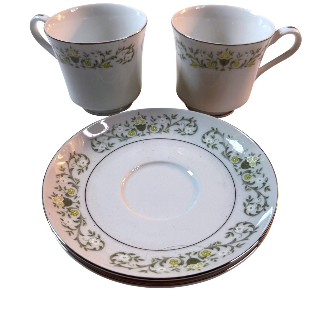 Vintage Sterling China Florentine Teacup Saucer Set 4pc Japan Floral Cottagecore